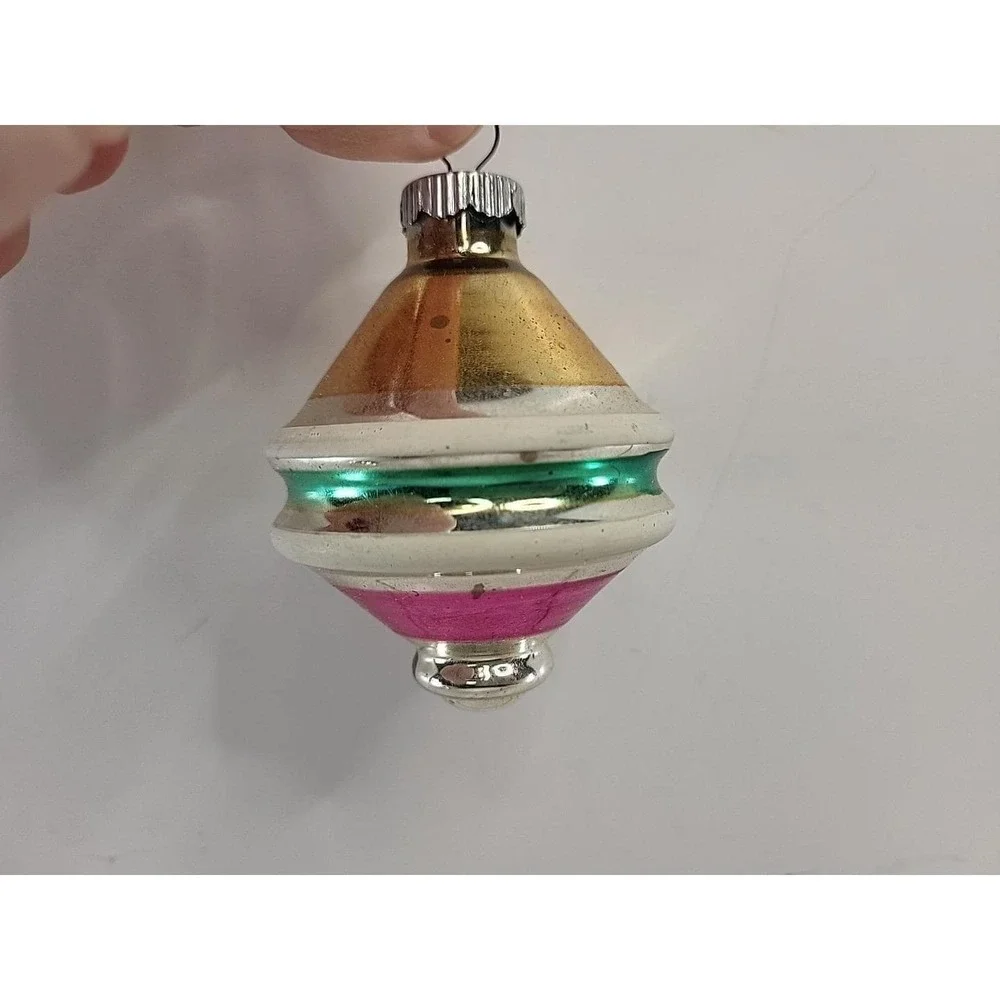 Shiny Brite UFO & Ball Mercury Glass Christmas Ornaments USA Lot of 2 Vintage